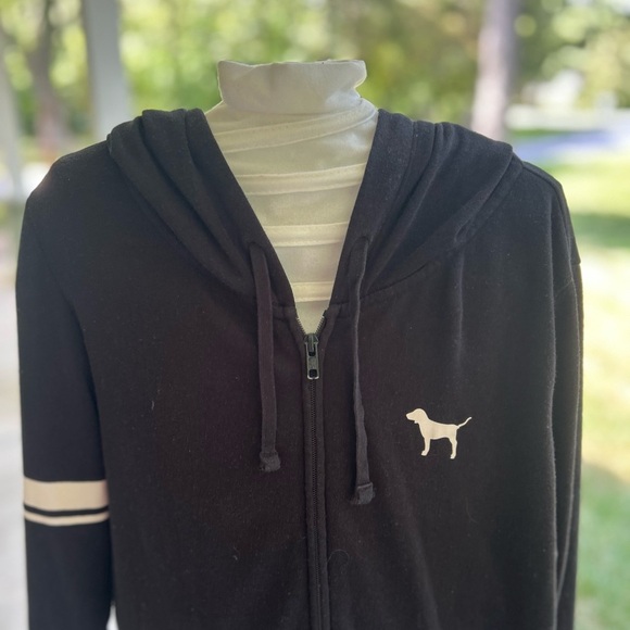 Victoria Secret-pink Black Zip-Up Hoodie. Size large - Picture 2 of 6